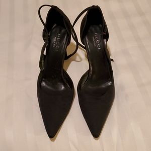 Gucci Ankle Strap Black GG heels
